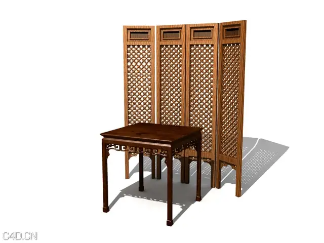 中式家具：方桌和中式屏风C4D模型
