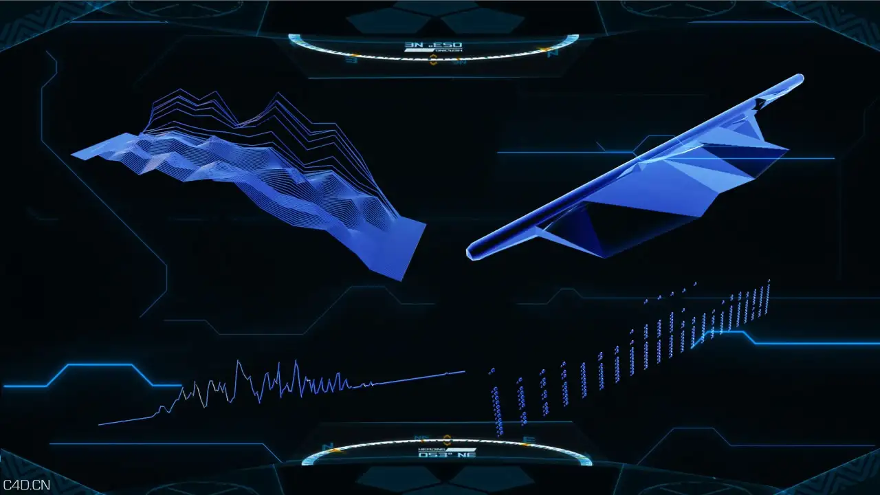 50余个3D HUD信息图表元素（C4D工程文件）3d HUD Infographic elements For cinema 4d