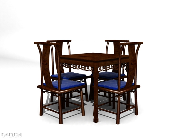 中式家具模型：实木桌椅组合家具C4D模型