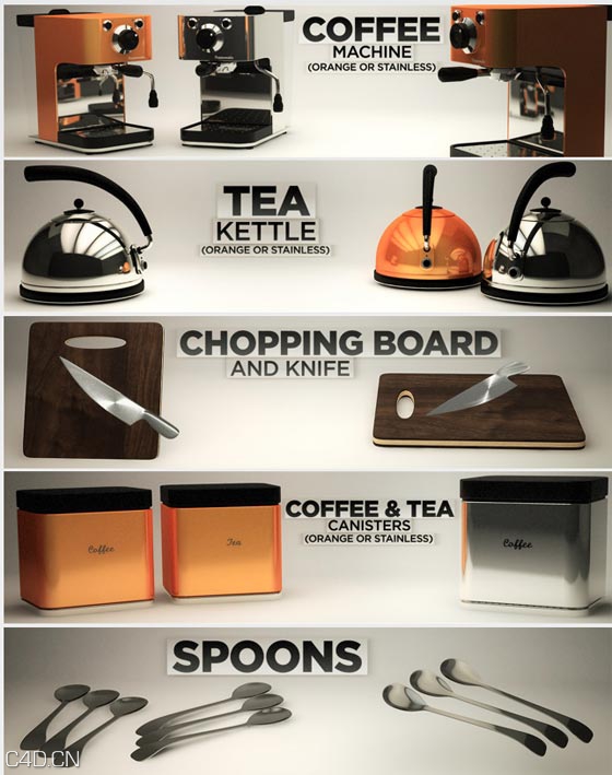 CINEMA 4D 厨房工具模型包合集 The Pixel Lab – Kitchen Pack - C4D之家 - kitchenpack1.jpg