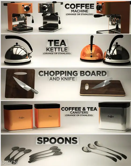 CINEMA 4D 厨房工具模型包合集 The Pixel Lab – Kitchen Pack - C4D之家 - kitchenpack1.jpg