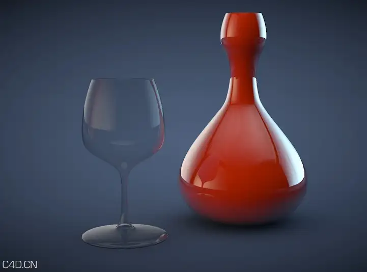 高脚玻璃红酒杯C4D模型 Tall glass of red wine