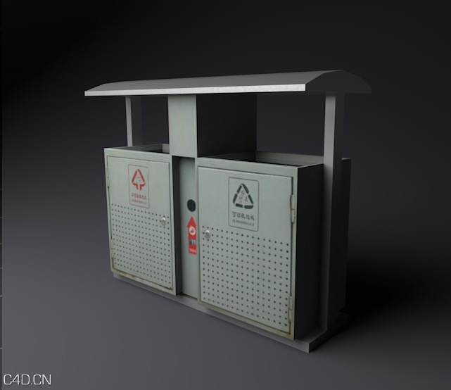 街边可回收、不可回收双桶垃圾桶 垃圾箱C4D模型 Trash can 3D model