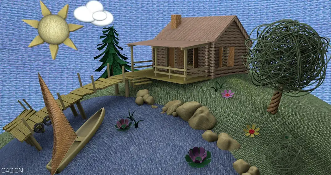 布料场景动画C4D工程文件 99frames vudumotion