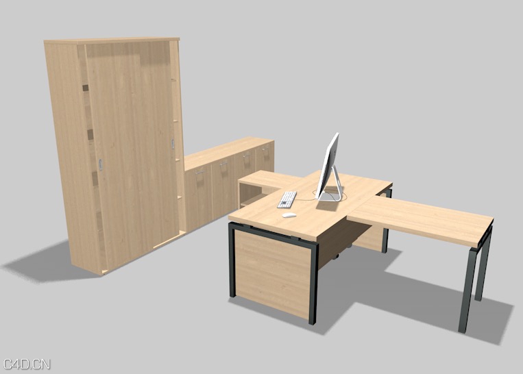 时尚办公桌椅组合、文件柜C4D模型