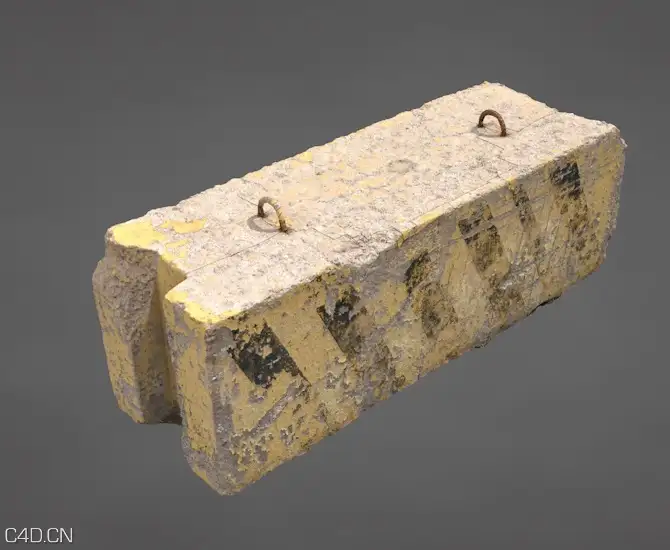破损的石墩、条纹混凝土砌块C4D模型 Striped Concrete Block