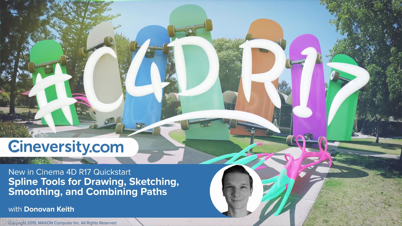 十一集C4D R17功能演示教程：样条曲线工具素描，速写，平滑，结合路径