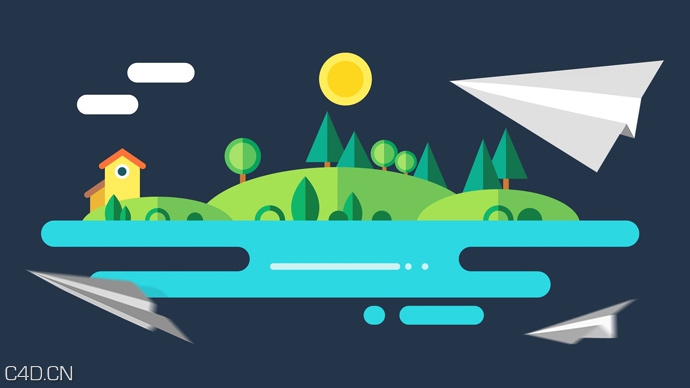 C4D与AE结合教程 三维扁平化元素2D设计MG图形动画片头