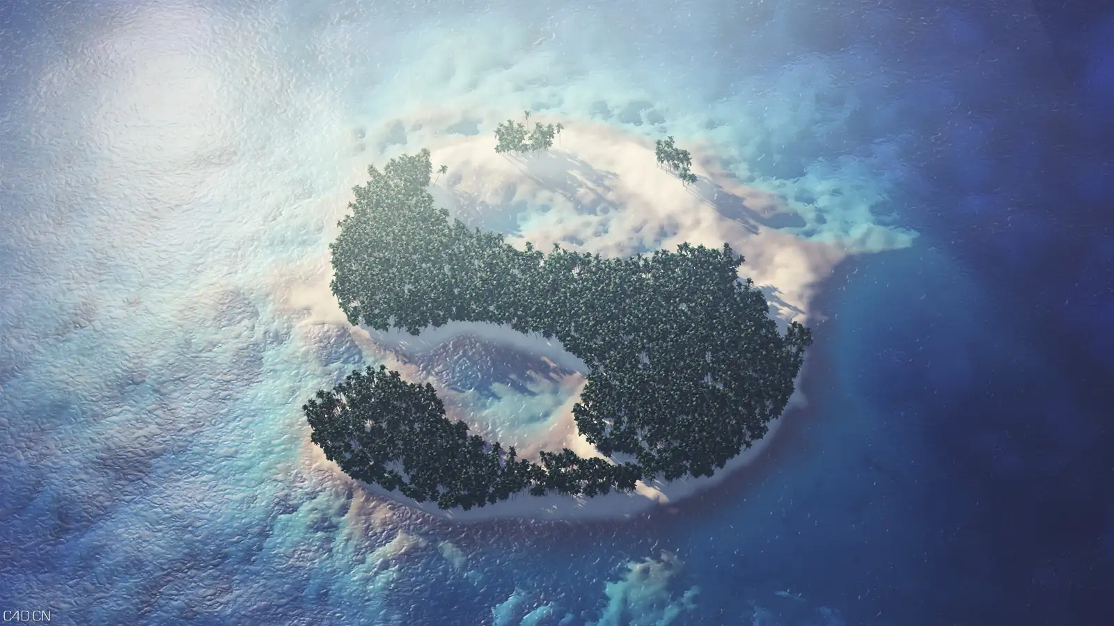CINEMA 4D将文字转换为一个热带岛屿风光 Turn Text Into A Tropical Island Scene - C4D之家 - TropicalIslandText.jpg