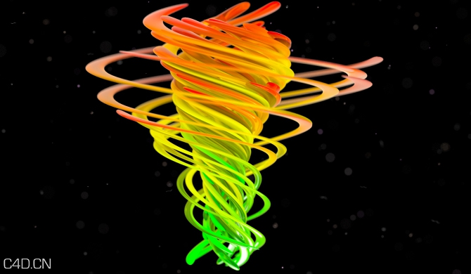 缠绕的彩条 七彩龙卷风C4D工程文件 Rastacane