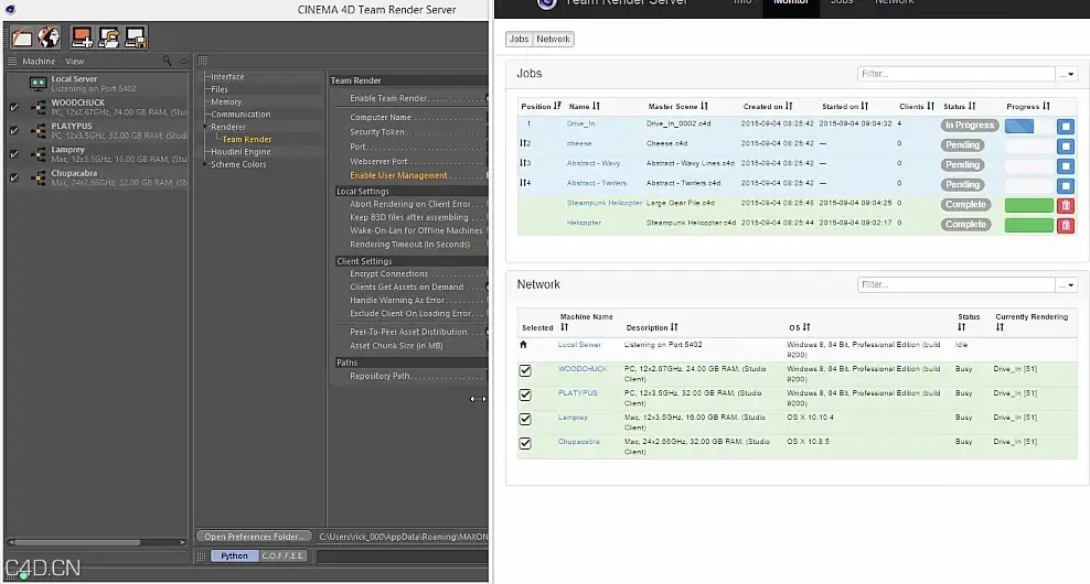 C4D R17.032的网络渲染客户端增强 Team Render Server Enhancements in R17.032