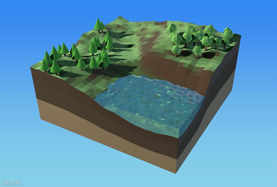 地形生态圈低面多边形C4D模型 - C4D之家 - 1.jpg