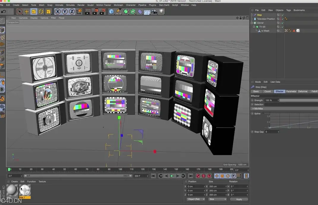 c4d材质球多重着色器教程 Creating a videowall with the MoGraph Multishader