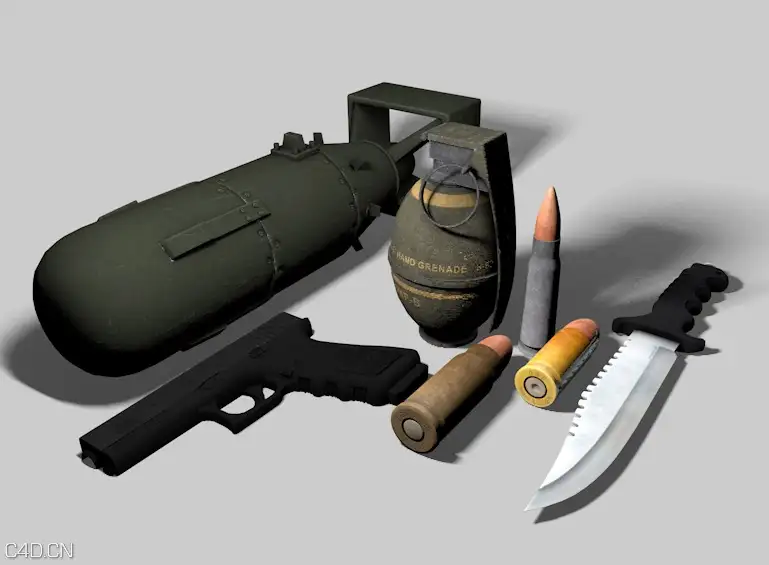 51个武器模型合集预设（C4D LIB4D）projectile weapons