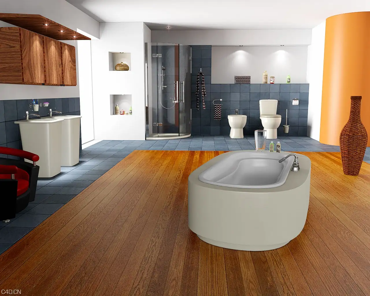 浴室/洗手间/卫生间/厕所C4D模型 Bathroom 3d model