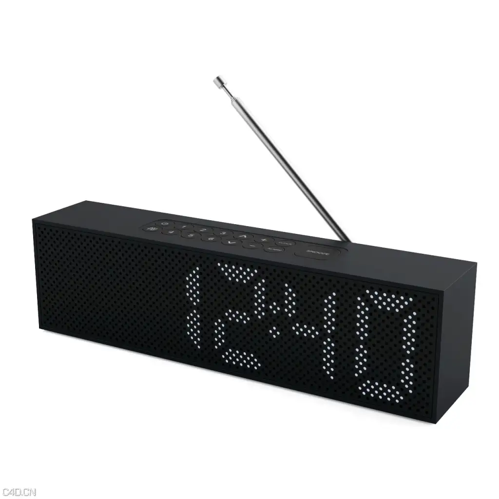 法国LEXON时钟C4D模型 Titanium Radio Clock by Lexon