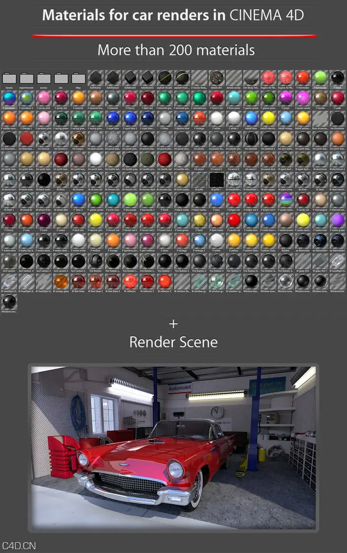 C4D汽车材质合集预设（.LIB4D）Car Paint 3 for Advanced Render/Physical
