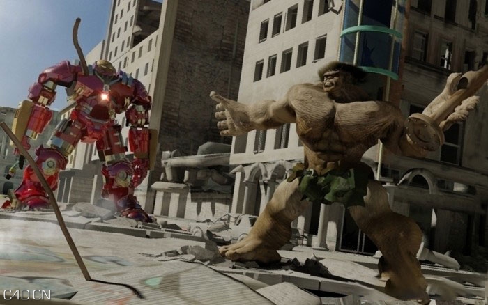 电烙人Hulkbuster对复仇者的废船C4D模型