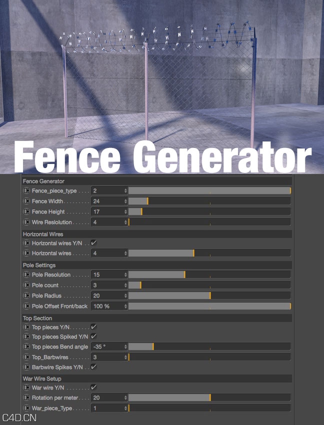 C4D铁丝网围栏预设模型 C4D Fence Generator by Peter Holweg - C4D之家 - 8e3a8fb9-5ed8-492b-a212-e16542c1615e.jpg