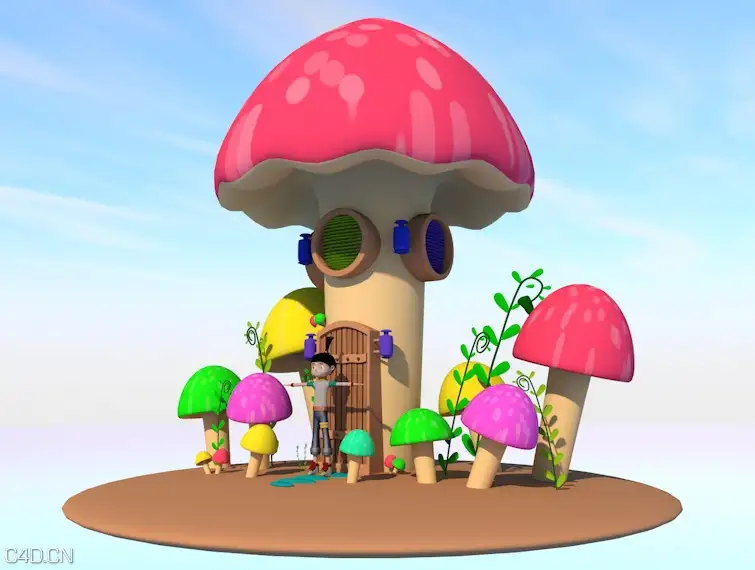 卡通场景《蘑菇城堡》C4D模型 Mushroom Castle 3D model