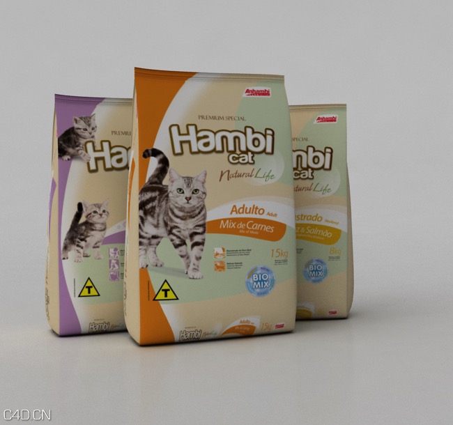 包装袋 食品包装袋 猫粮包装袋C4D模型 mockup cat food