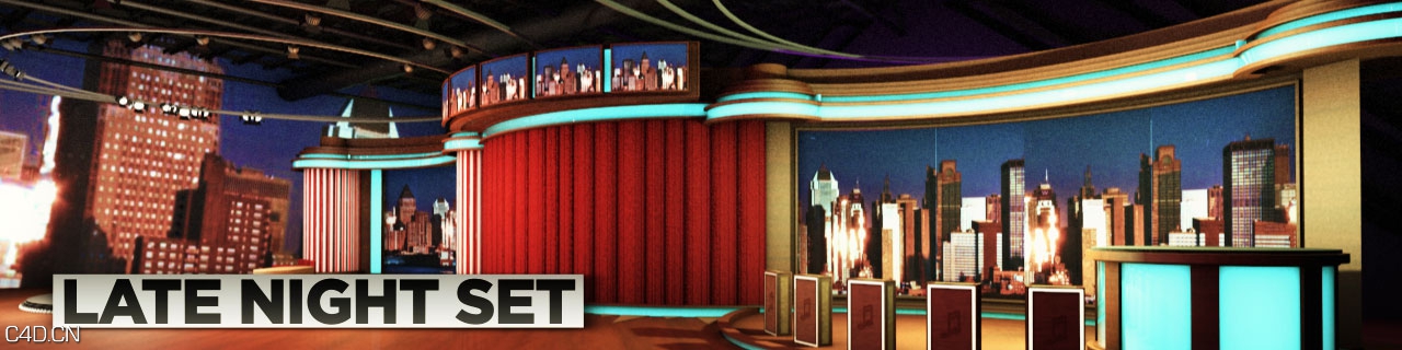 展厅夜晚场景C4D模型 Late Night Set