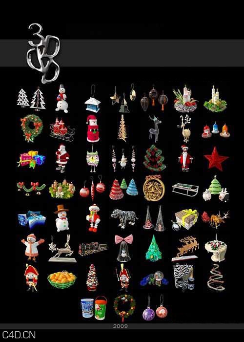 节日装饰品3D模型合集（新年、圣诞节）Holiday Season Decorations