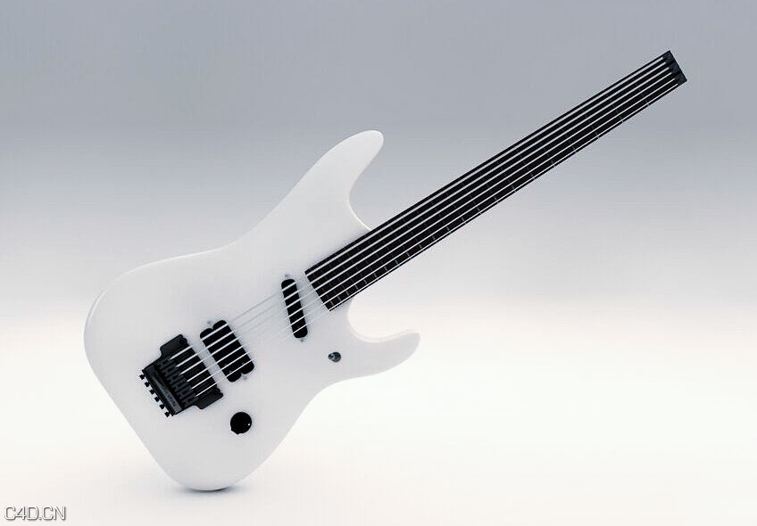 白色吉他C4D模型 Guitar 3D model