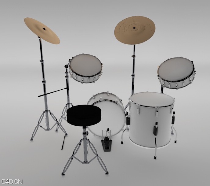 打击乐器模型：架子鼓C4D模型 Drums of 3D model