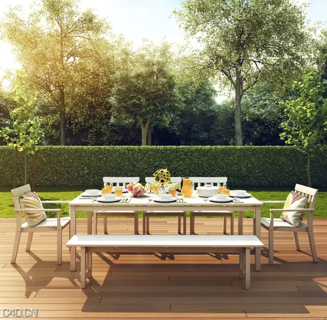 实木家具C4D模型合集（圆桌、方桌、休闲桌椅）Solid wood furniture 3D model