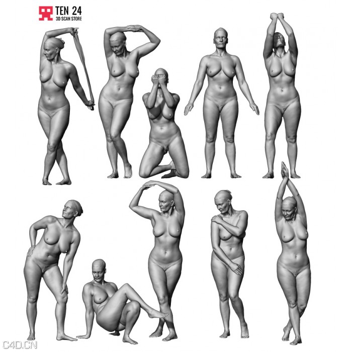 男性女性高精3D模型 3D Scan Store Male and Female Base Mesh Bundle - C4D之家 - Frt_All-700x700.jpg