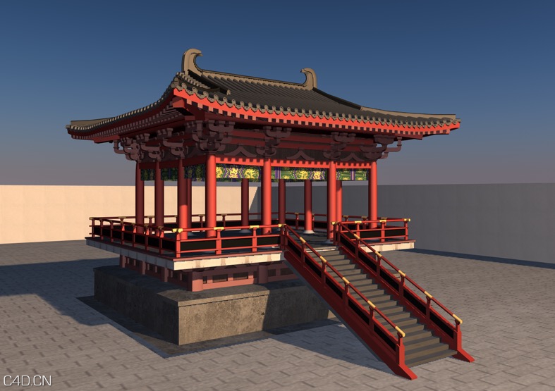 中式建筑：古建观景台、中式阁楼、中式凉亭C4D模型 - C4D之家 - cinema4d_ 2015-10-25 22.40.05.jpg
