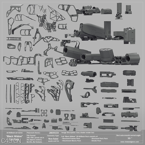 未来科幻机械武器零件C4D模型 Vitaly Bulgarov BlackWidow Pack - C4D之家 - BlackWidow_FullPack.jpg