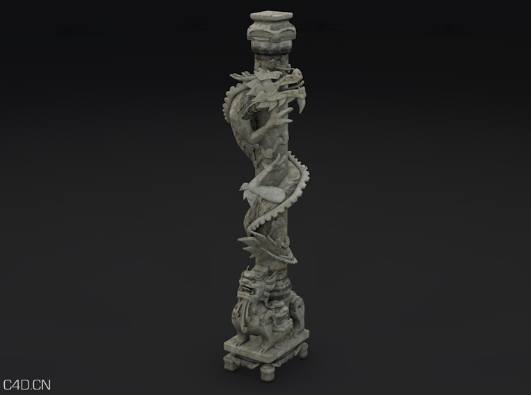 石柱、盘龙柱C4D模型 Stone