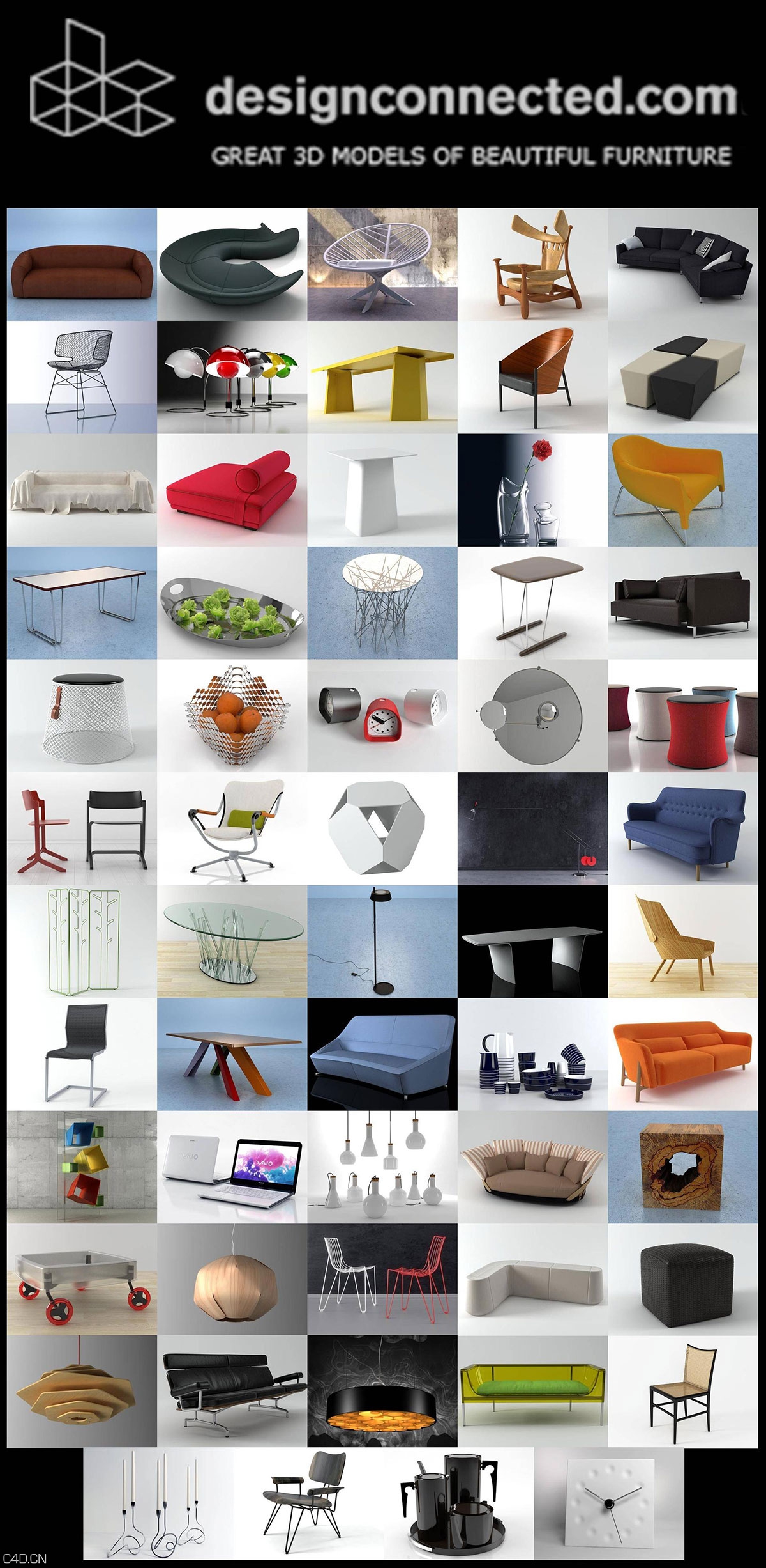 室内家具合集：沙发桌子椅子柜子3D模型合集 DesignConnected 3D Models Collection - C4D之家 - 66890bca2d897af5fa040258b3ec4ef3.jpg