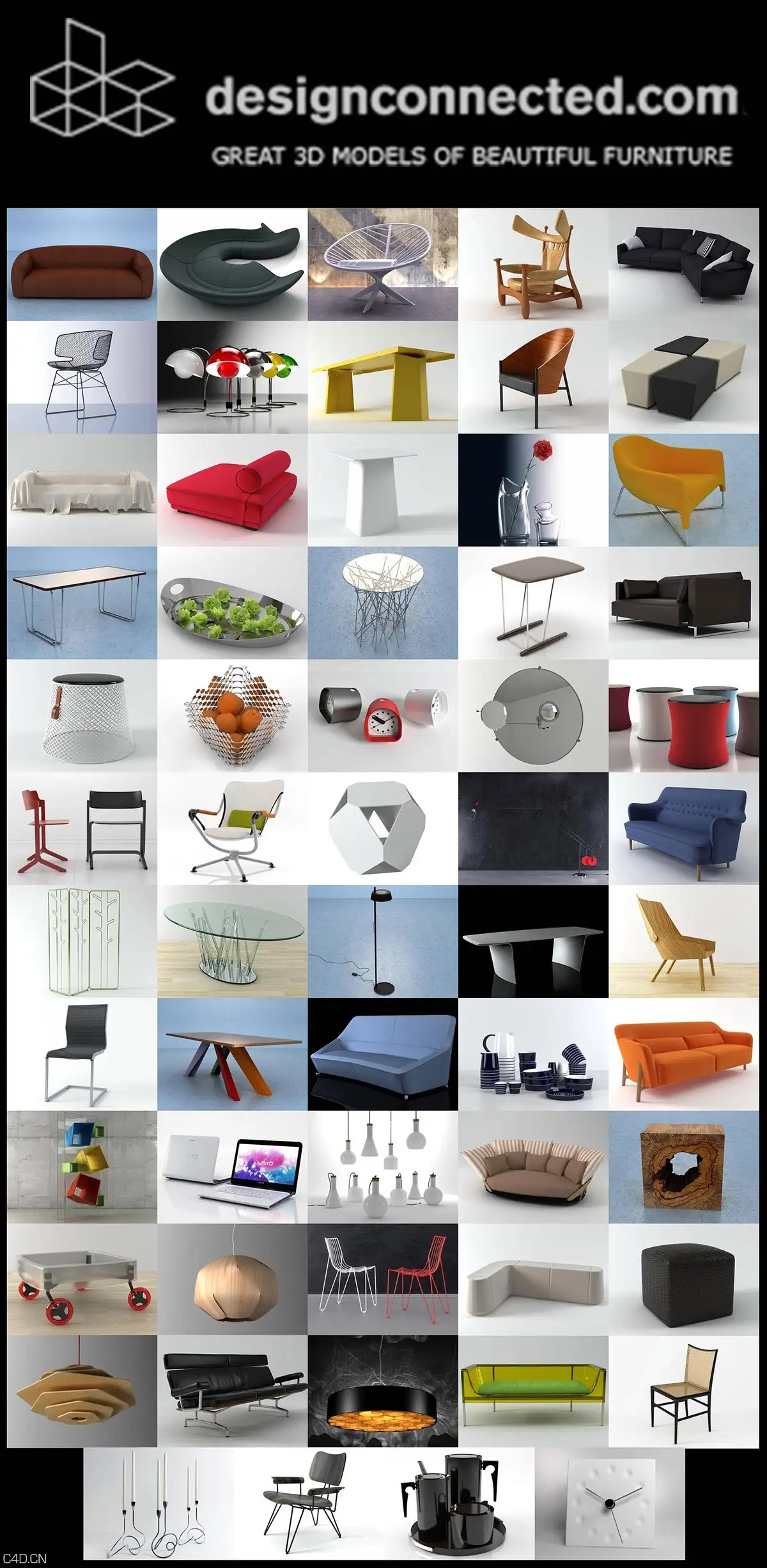 室内家具合集：沙发桌子椅子柜子3D模型合集 DesignConnected 3D Models Collection