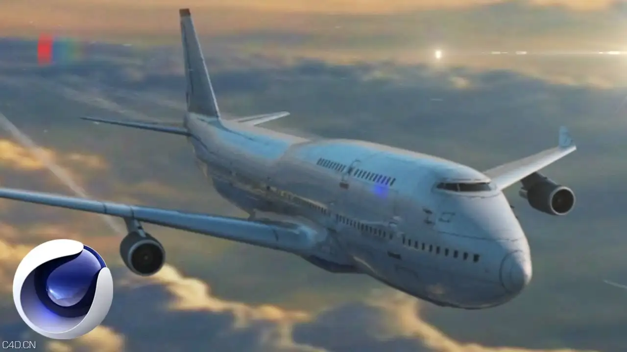 C4D/AE客机高空飞行合成视频教程