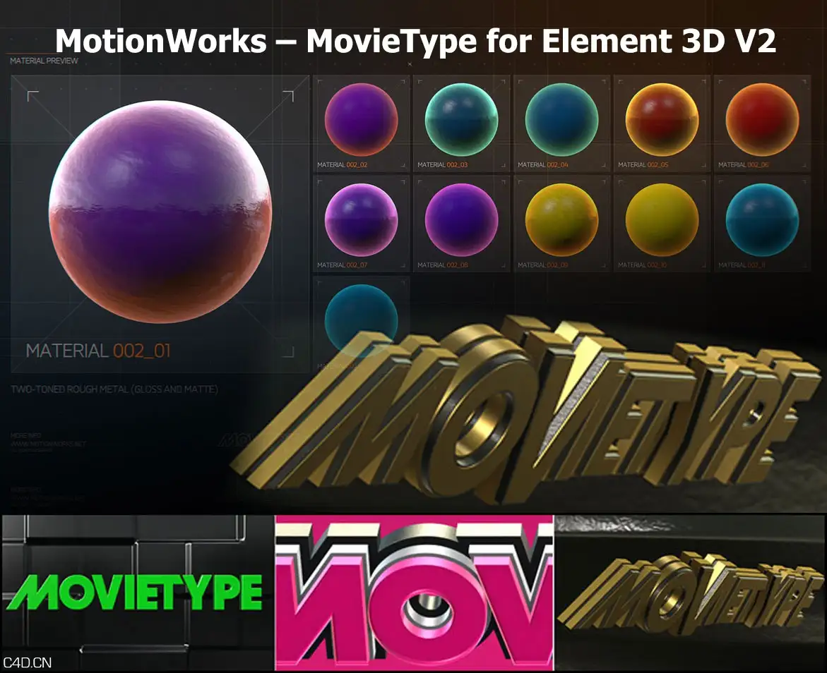 [E3D材质]AE E3D动画倒角材质包 MovieType for Element 3D V2