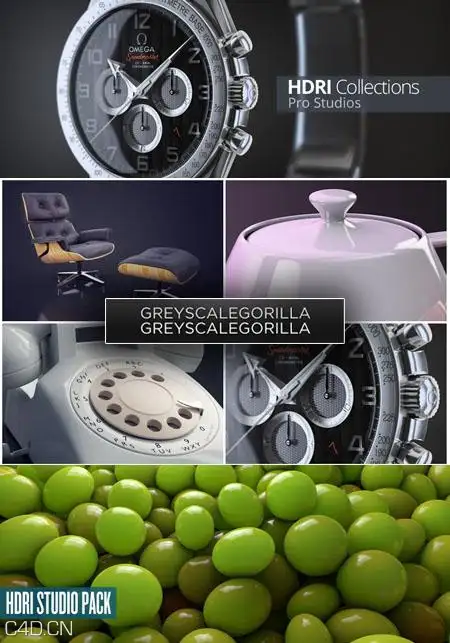 GSG灰猩猩HDR灯光渲染C4D预设工具包 GreyscaleGorilla – HDRI Studio Pack V2.01
