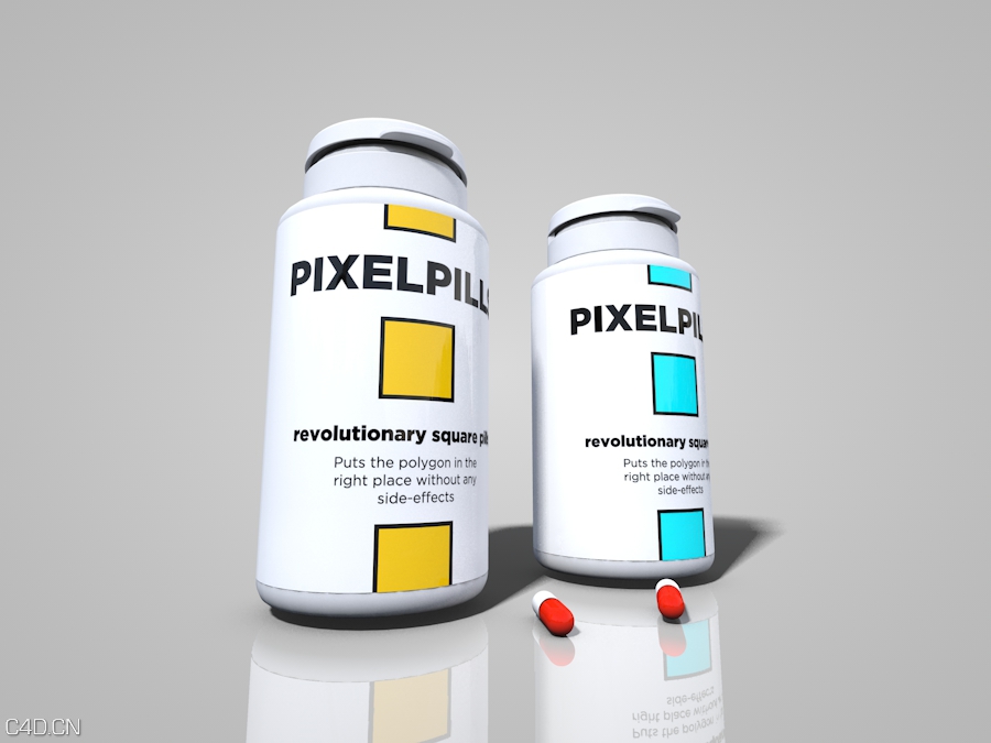 医院医疗器械：药品塑料盒C4D模型 Pills-and-Bottle - C4D之家 - 1.jpg