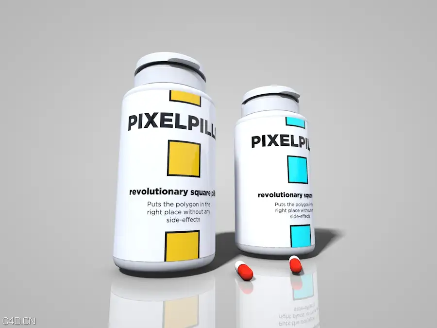 医院医疗器械：药品塑料盒C4D模型 Pills-and-Bottle - C4D之家 - 1.jpg