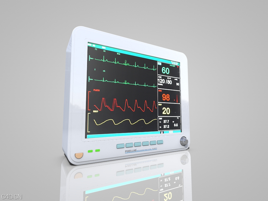 医院医疗器械：心电图心率监视器C4D模型 EKG-Heart-Rate-Monitor - C4D之家 - 1.jpg