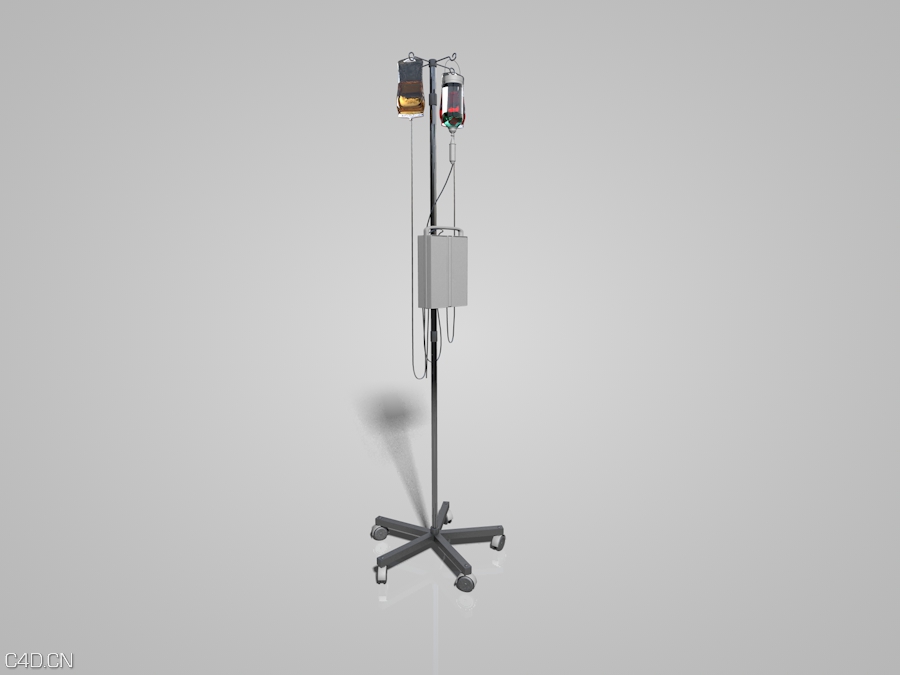 医院医疗器械：输液吊杆C4D模型 IV-Drip