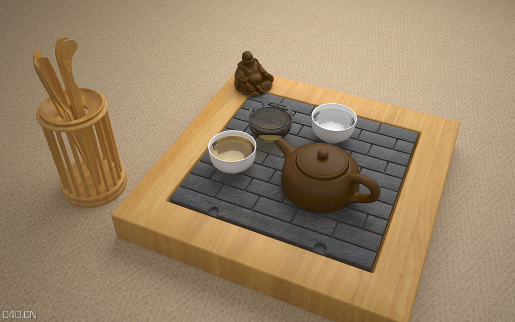 功夫茶具C4D模型（c4d for vray）Tea set