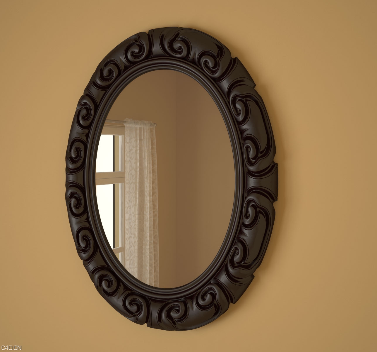 欧式椭圆雕花装饰镜C4D模型（c4d for vray）European decorative mirror - C4D之家 - 欧式装饰镜.jpg