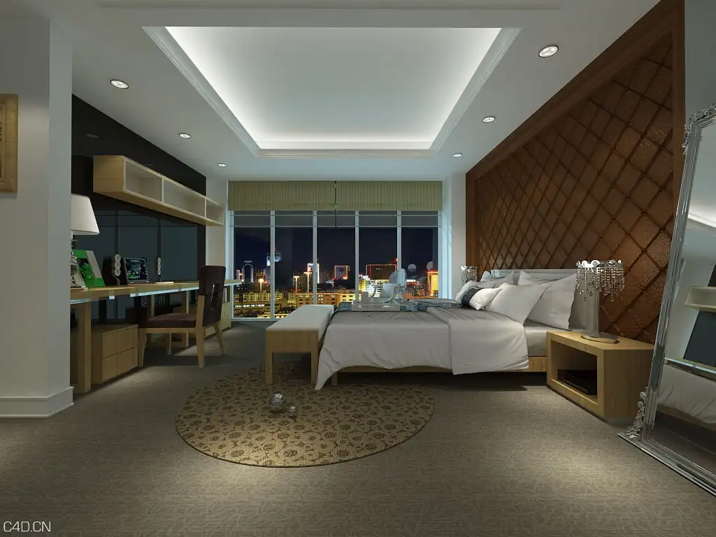 C4D夜间卧室渲染工程（c4d for vray室内渲染模型）