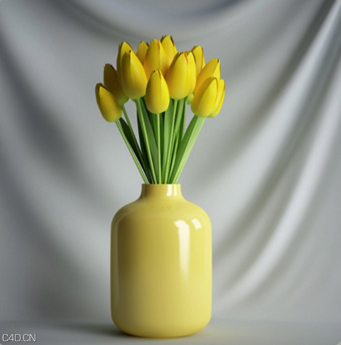 郁金香花瓶、郁金香插花C4D模型 Tulip vase