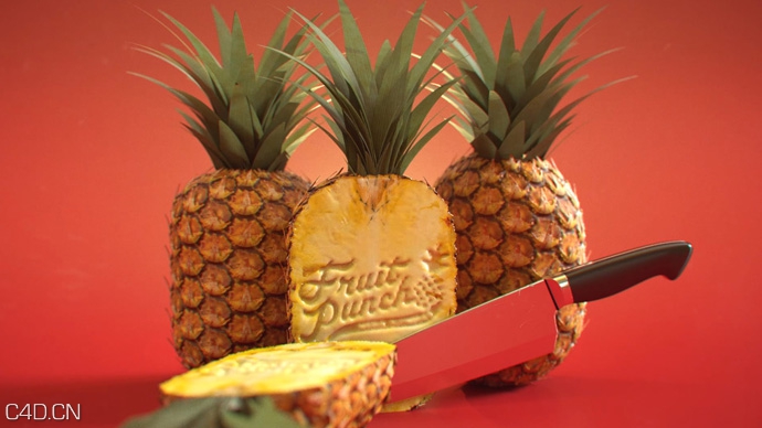 C4D菠萝快速建模视频教程 PINEAPPLE LOGO REVEAL BREAKDOWN TUTORIAL