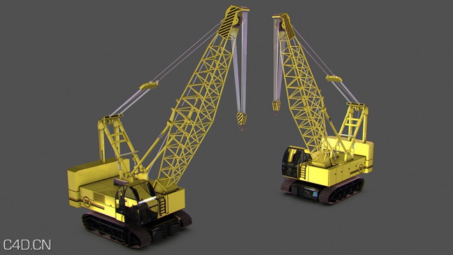 履带起重机、吊车C4D模型 C4D 3D Model Cinema4D Construction Crawler Crane