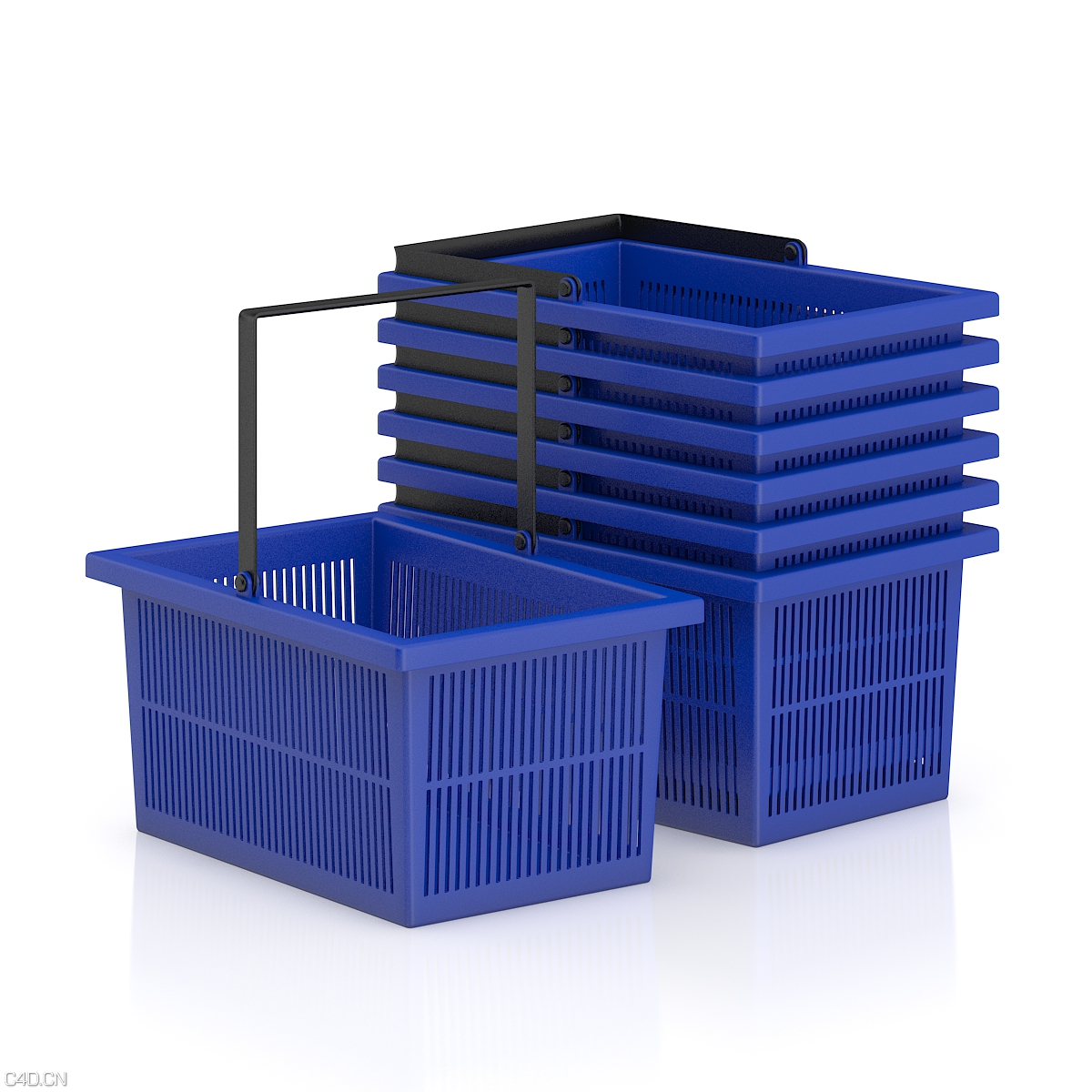 超市蓝色采购篮、购物筐、手提筐C4D模型 SHOPPING BASKET 3D MODEL